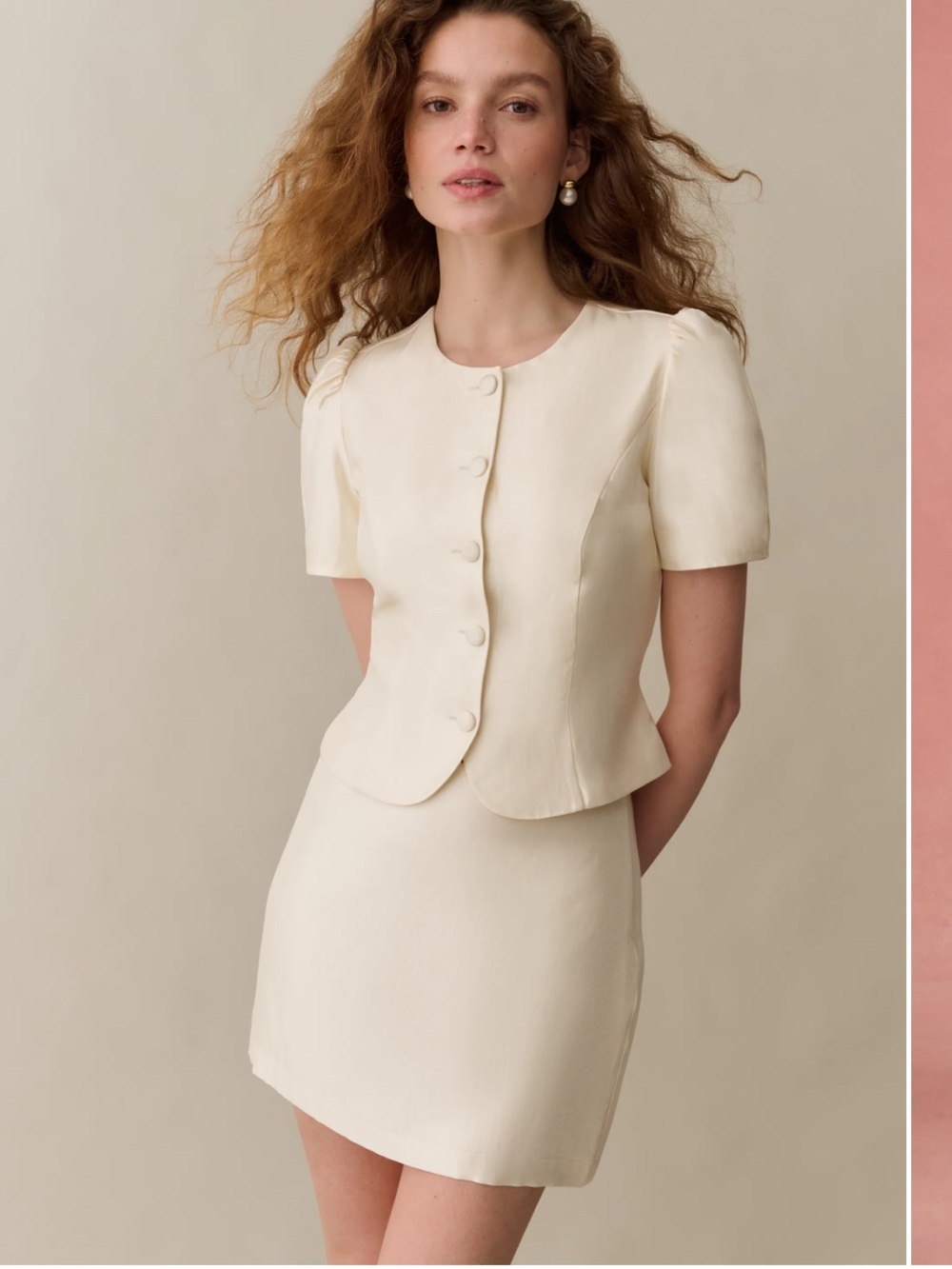 Elegant Cream Short-Sleeve Skirt Set